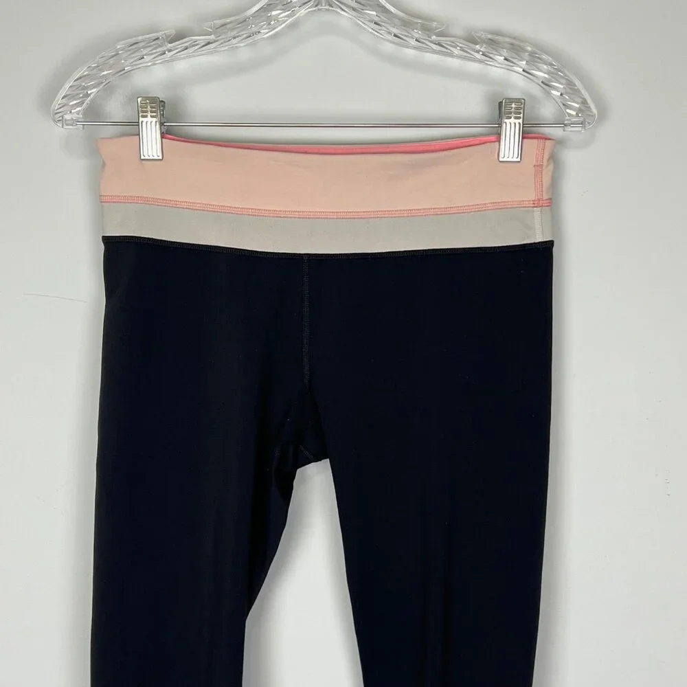 Lululemon Run Inspire Crop II Leggings Black Peach Coral Pink size 6